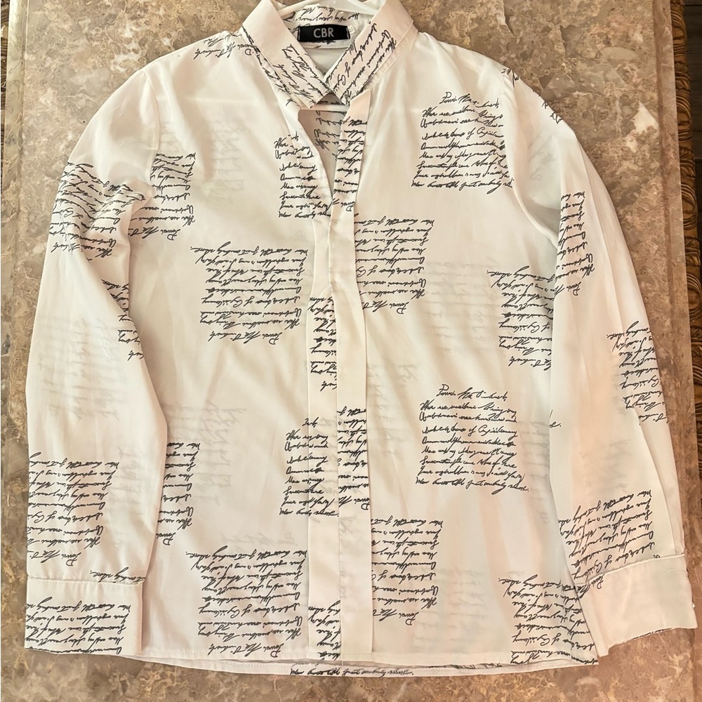 CBR White Script Pattern Women’s Blouse